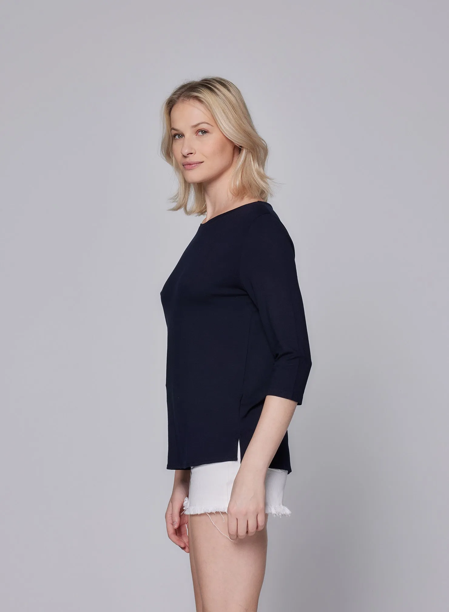 Soft Touch Relaxed 3/4 Sleeve Boatneck T-Shirt