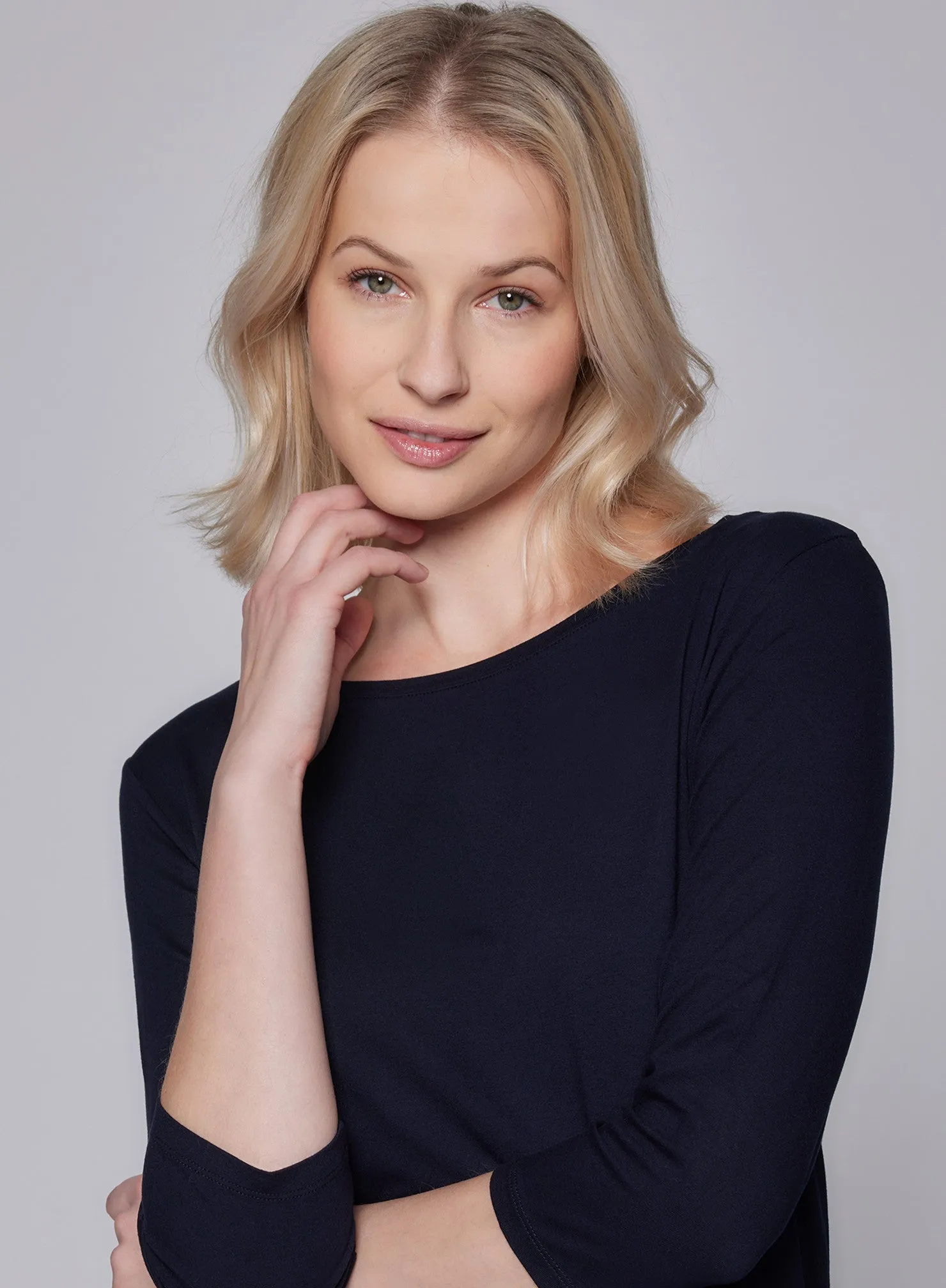 Soft Touch Relaxed 3/4 Sleeve Boatneck T-Shirt