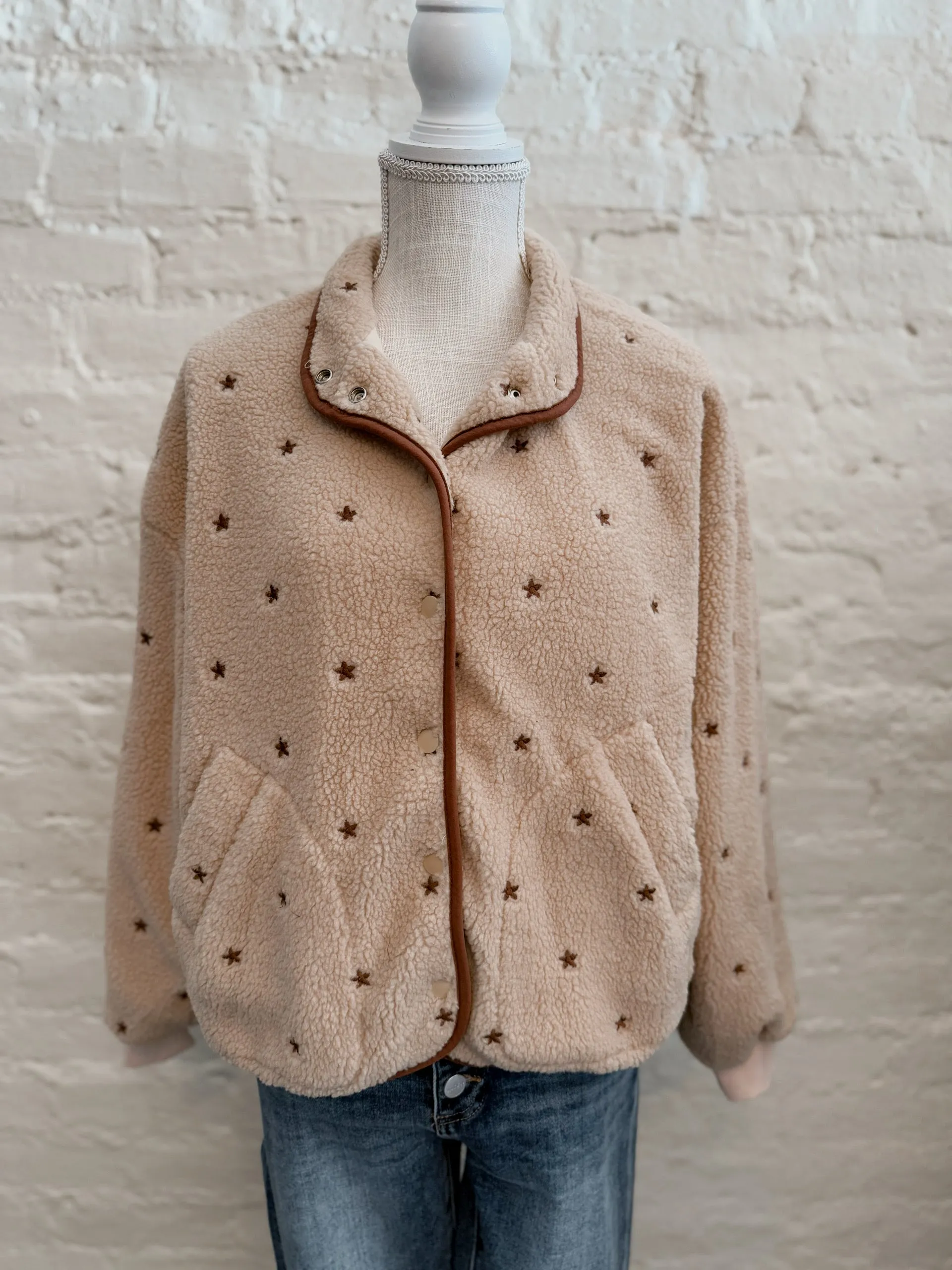 Speckled Embroidered Sherpa Jacket