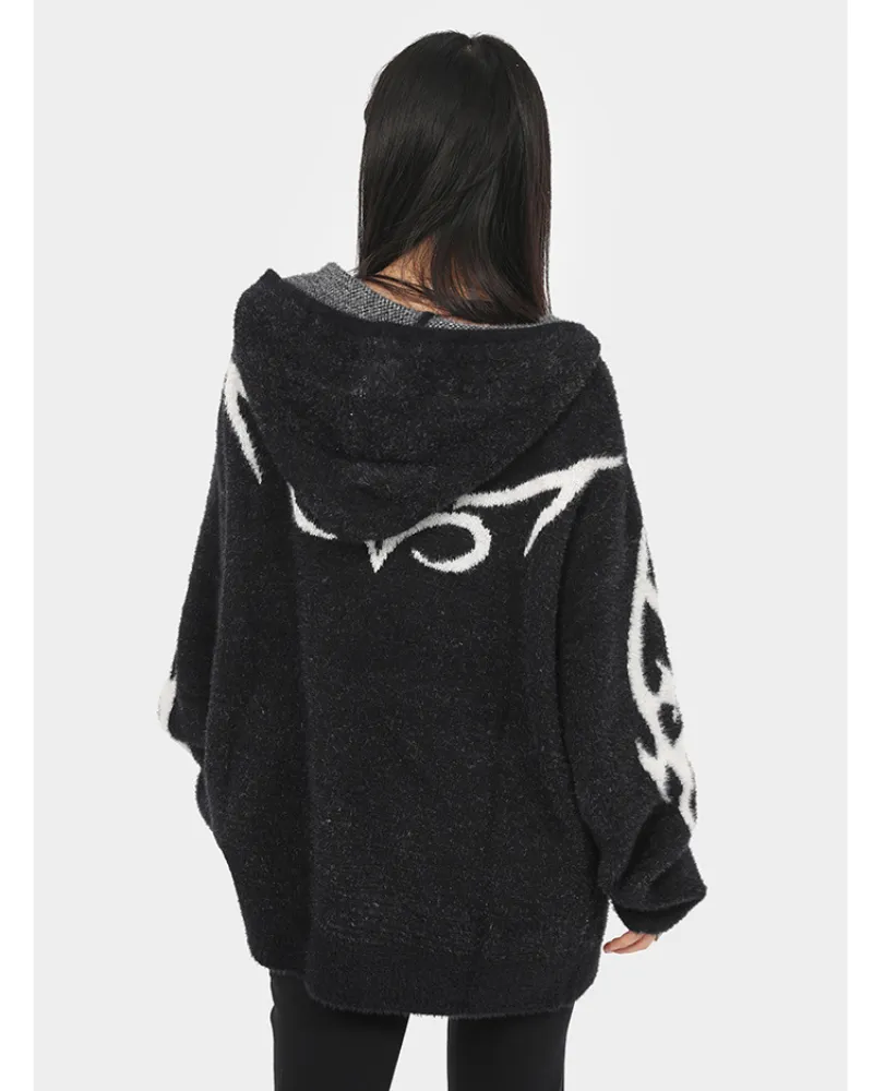 Streetwear Black Cardigan Sweater Hoodie