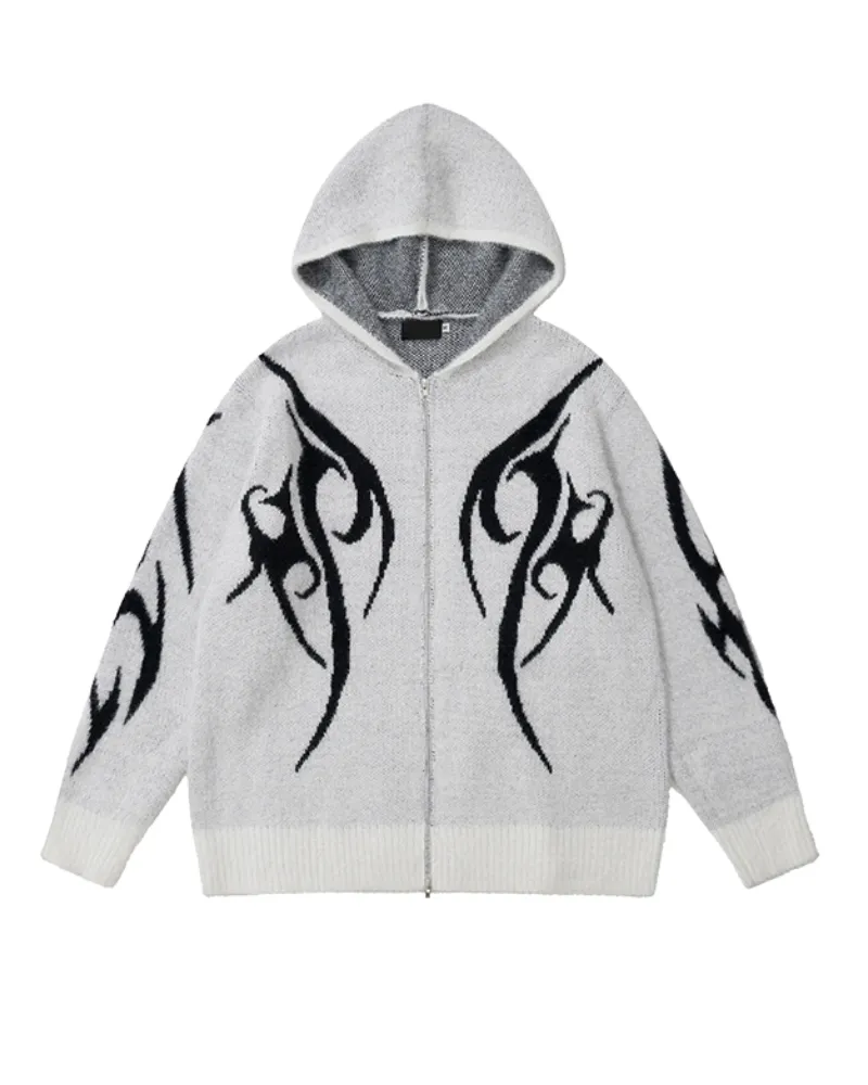 Streetwear Black Cardigan Sweater Hoodie
