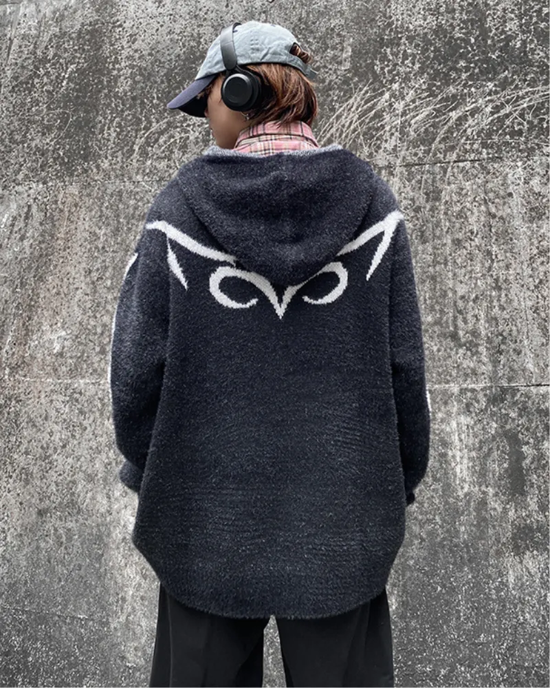Streetwear Black Cardigan Sweater Hoodie