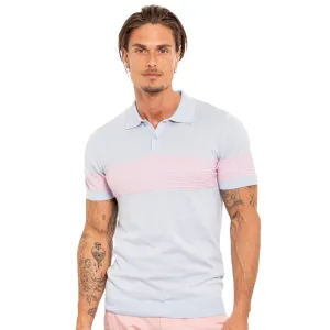 Striped Chest Knit Polo - Light Blue