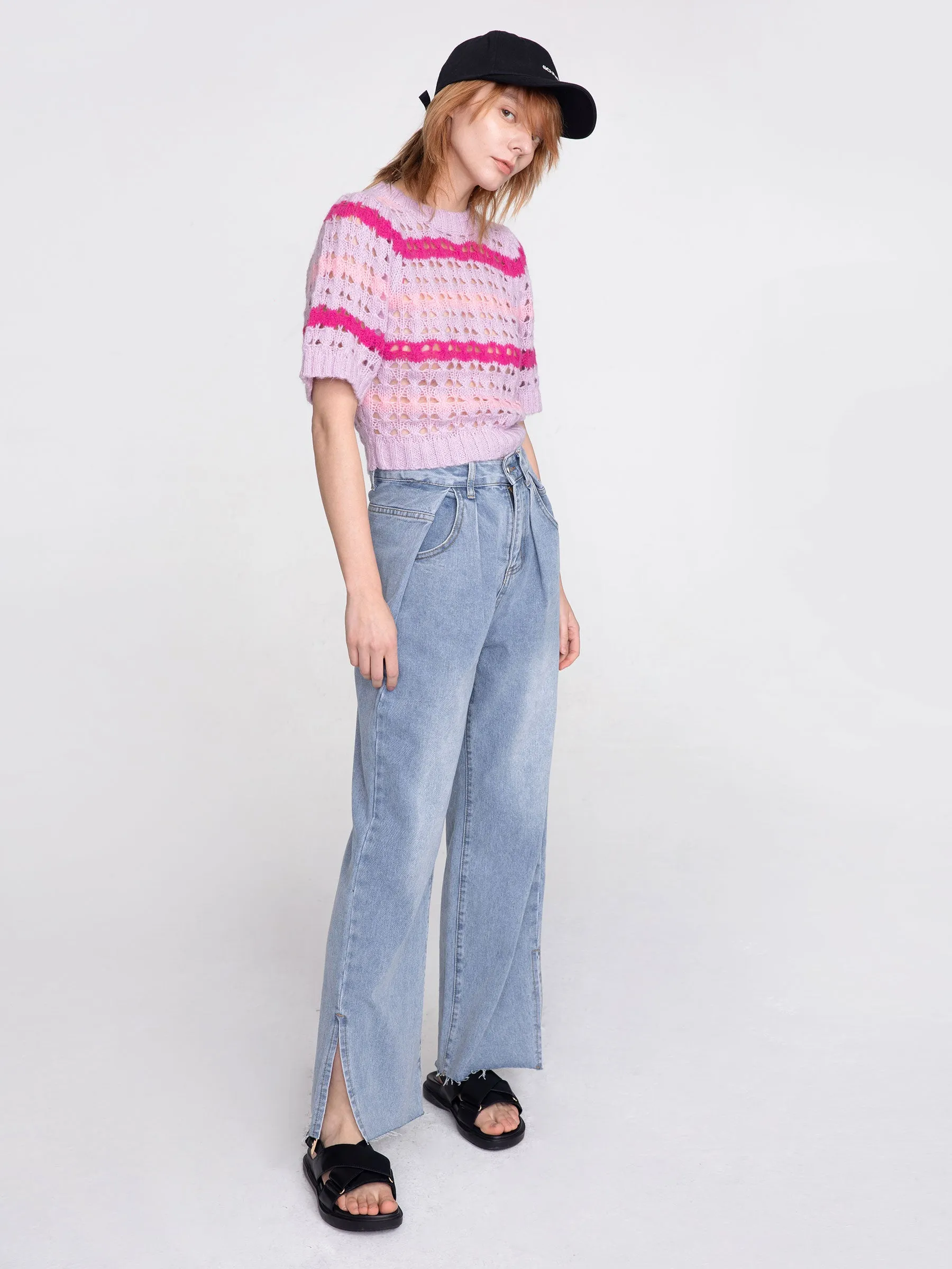 Striped Cropped Knit T-shirt