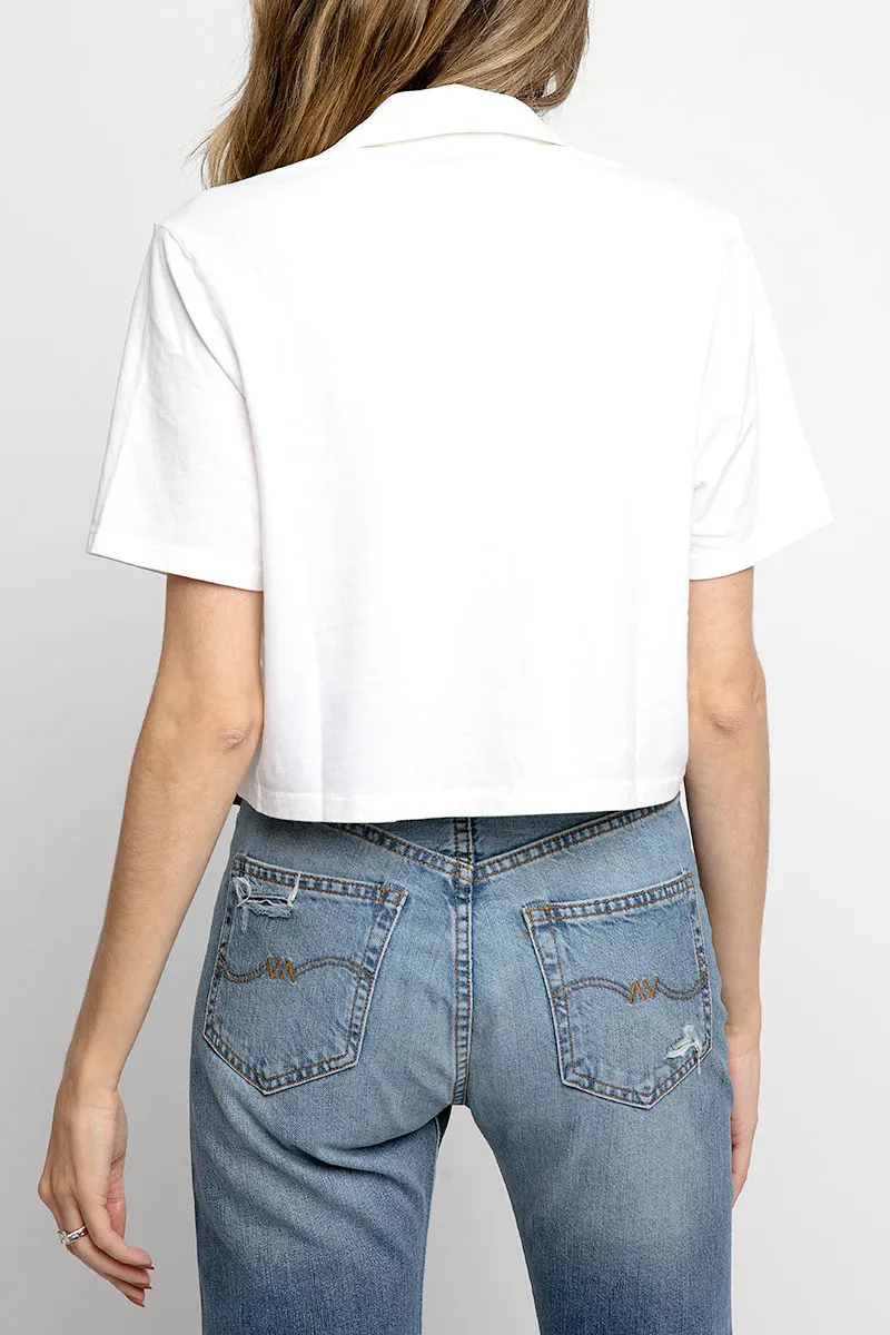 Sueded Cropped Polo in Light Shell