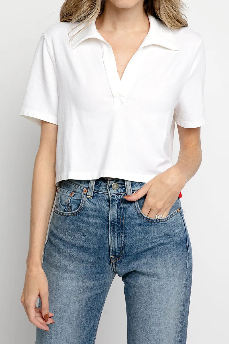 Sueded Cropped Polo in Light Shell