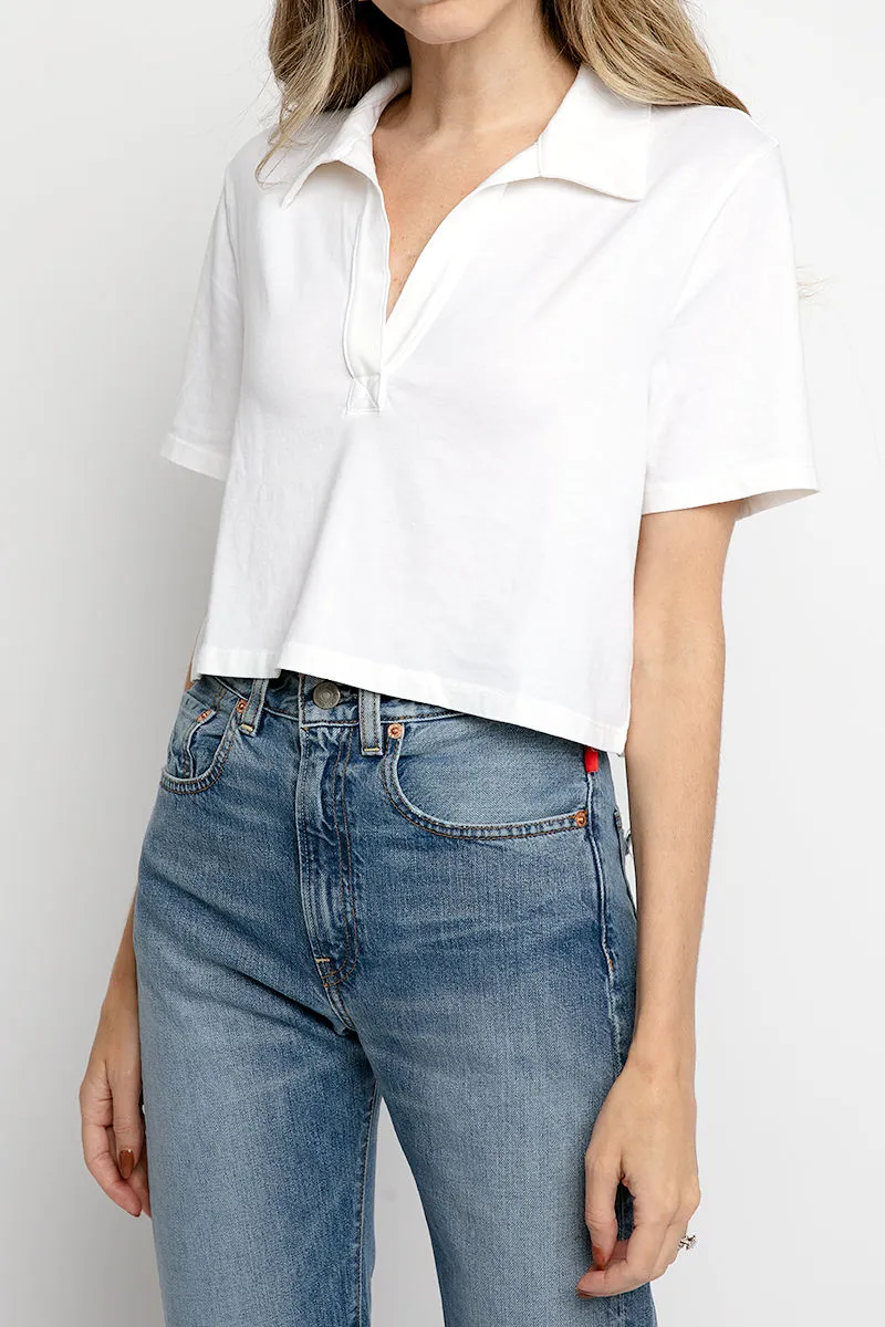 Sueded Cropped Polo in Light Shell