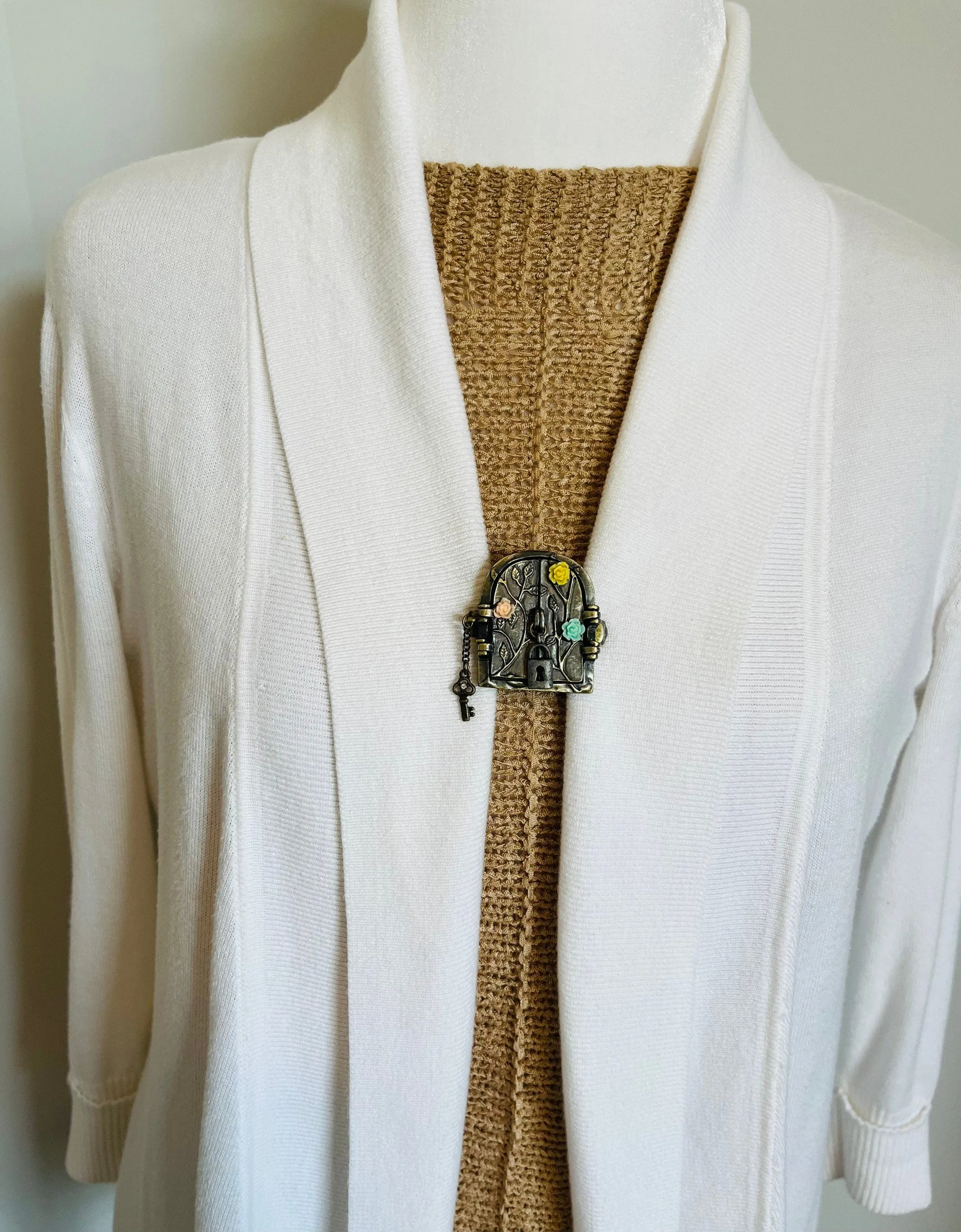 Sweater Clips Bronze Secret Garden Flower Sweater Clip Cardigan Clasp Sweater Guard Jewelry Gift Gifts for Her by Fabulici