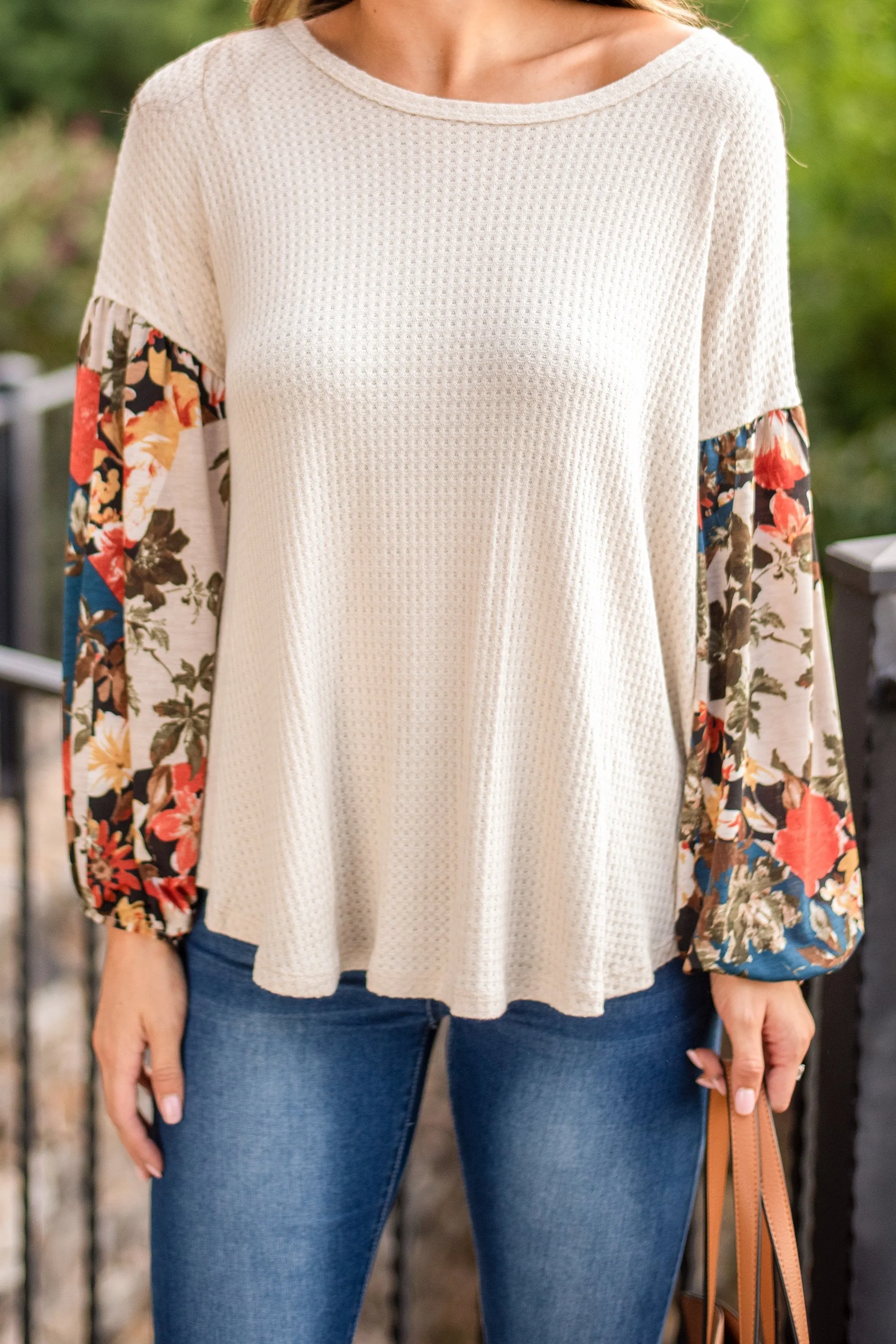Talk About Fun Oatmeal Brown Bubble Sleeve Top
