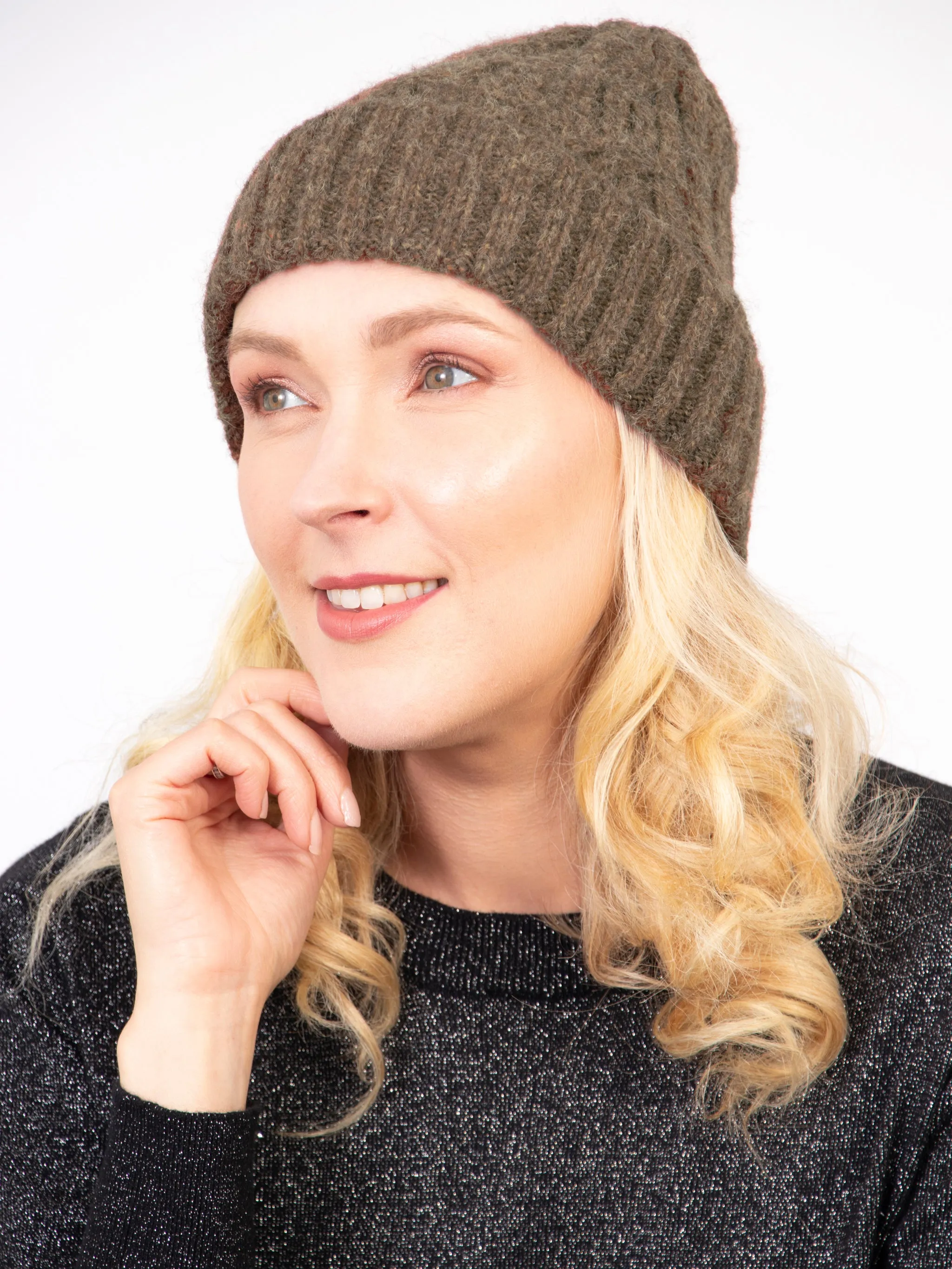 Tatum Beanie Hat - Khaki, Cable Knit