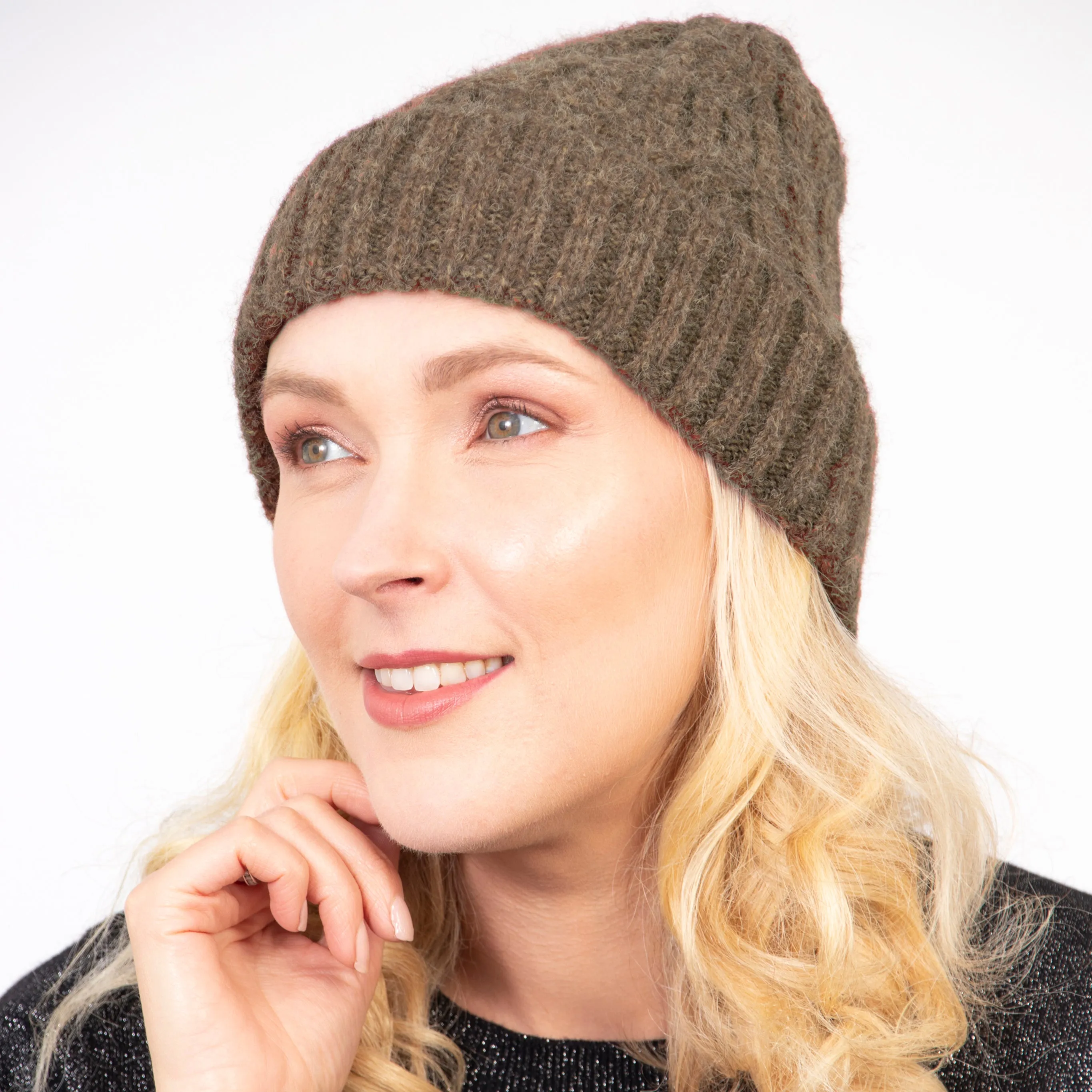 Tatum Beanie Hat - Khaki, Cable Knit