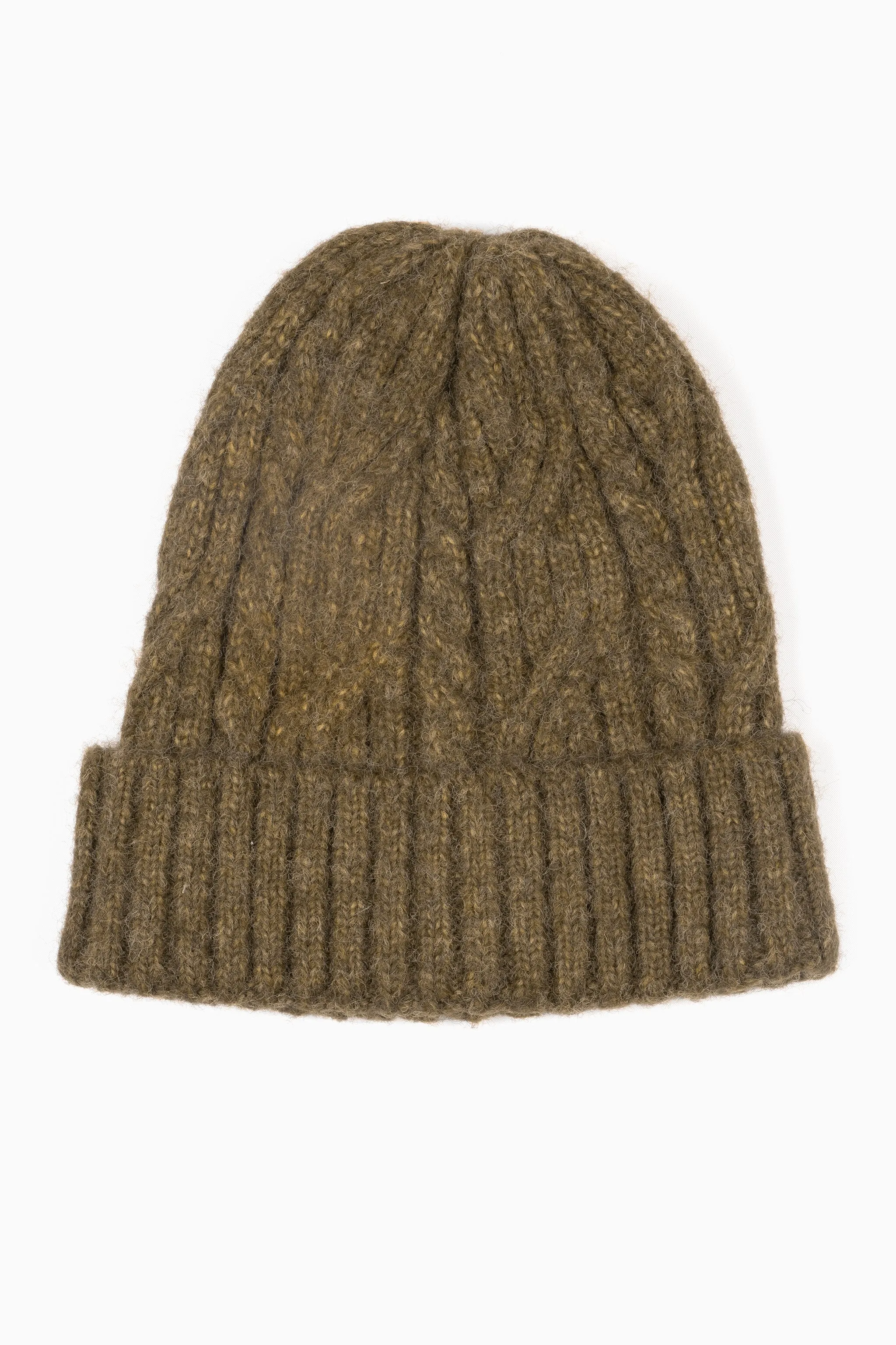 Tatum Beanie Hat - Khaki, Cable Knit