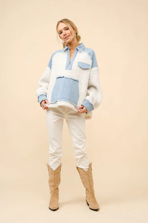 Teddy Denim Sherpa Pullover