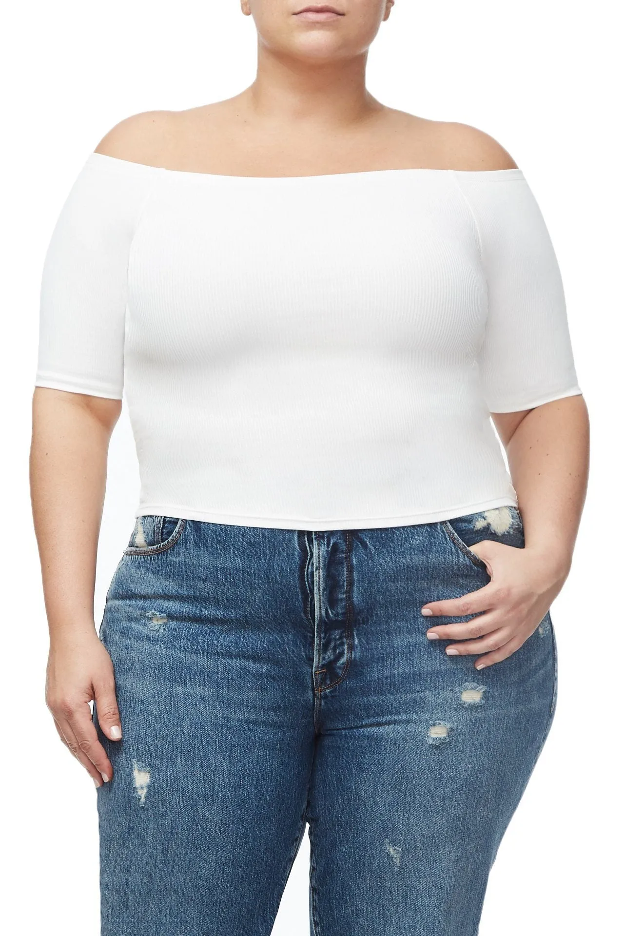 THE OFF SHOULDER CROP TOP | WHITE001