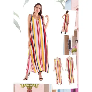 Tied Shoulder Striped Maxi Dress 