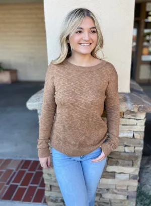 Toffee Round Neck Hacci Sweater Top