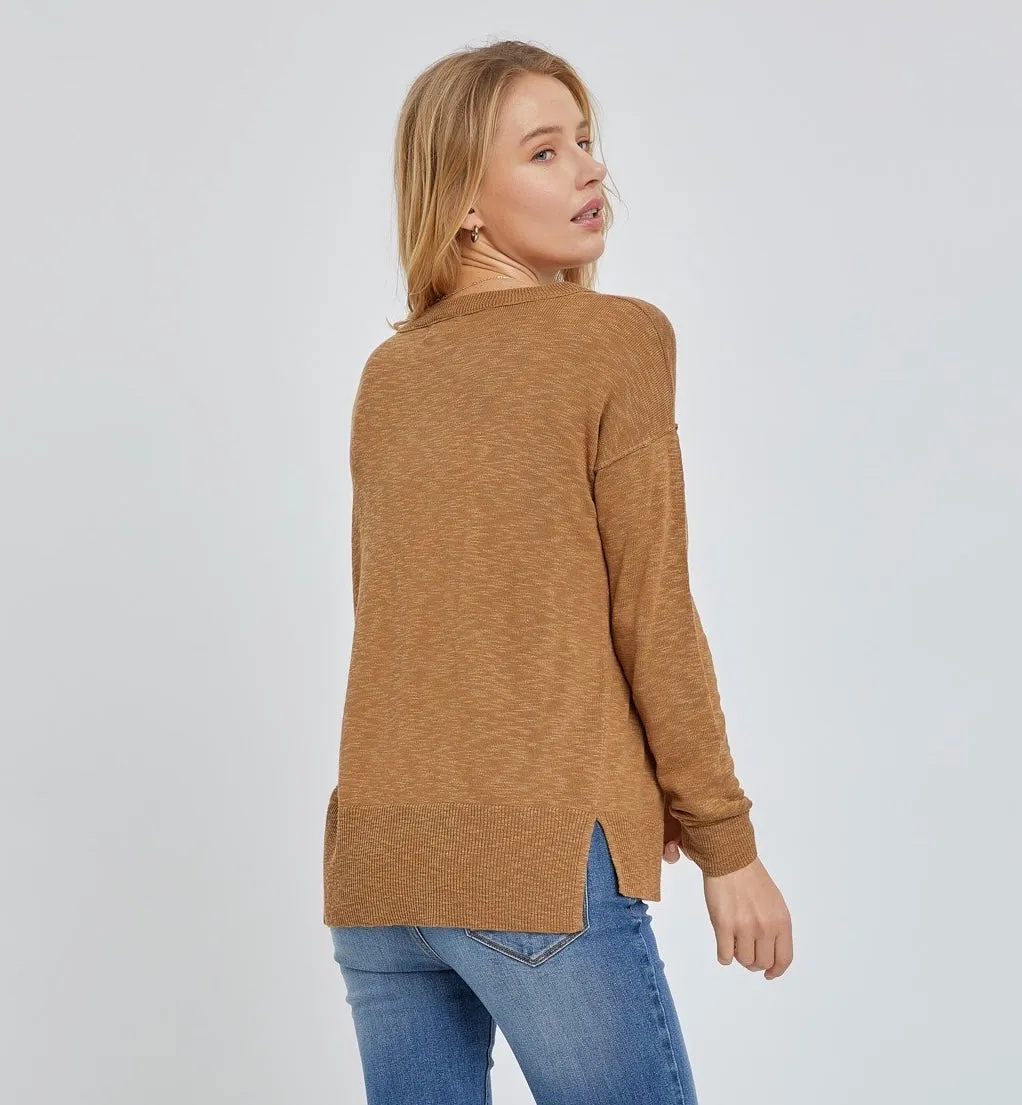 Toffee Round Neck Hacci Sweater Top