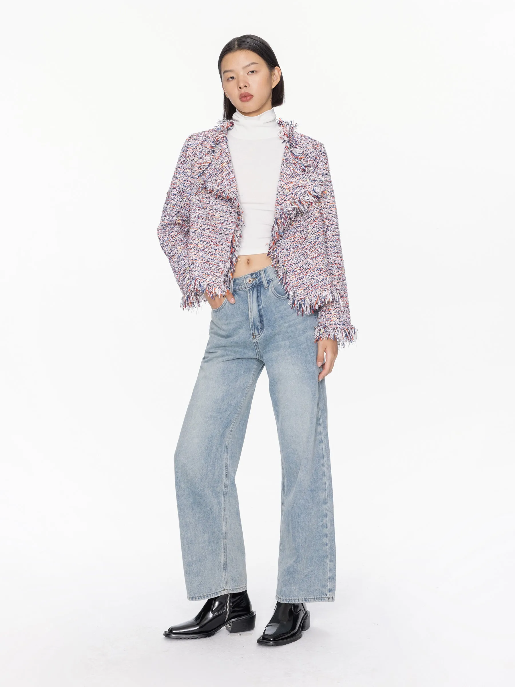 Tweed Fringed Cropped Jacket