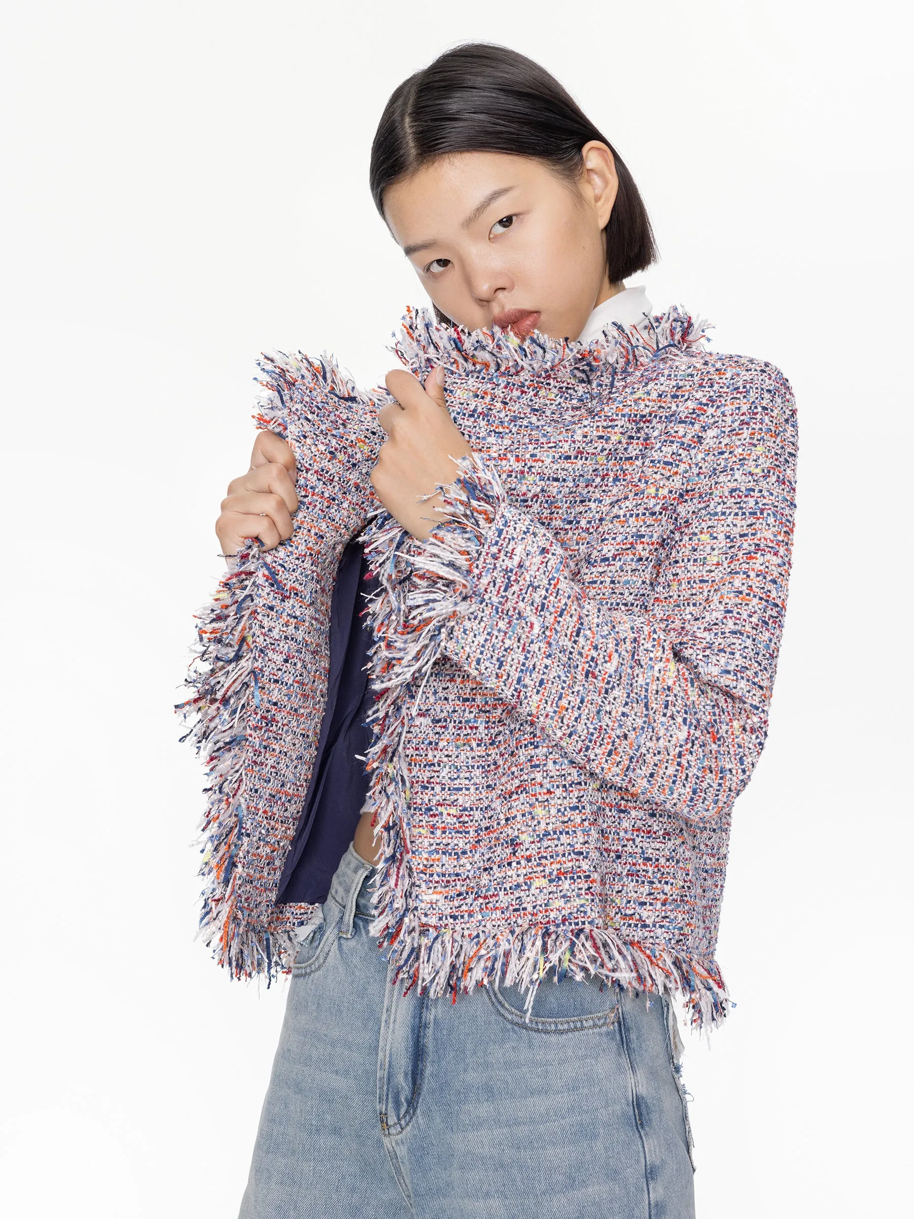 Tweed Fringed Cropped Jacket