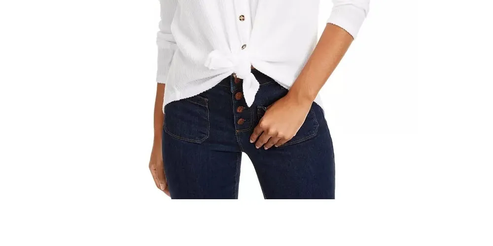 Ultra Flirt Juniors' Cozy Ribbed Tie-Front Top White Size Small