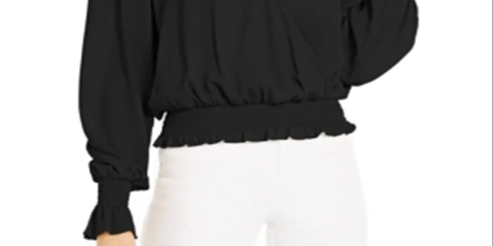 Ultra Flirt Junior's Long Sleeve V Neck Blouse Black Size Small