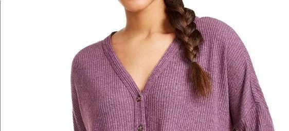 Ultra Flirt Juniors Women's Cozy Ribbed Tie-Front Top Purple Size Extra Large