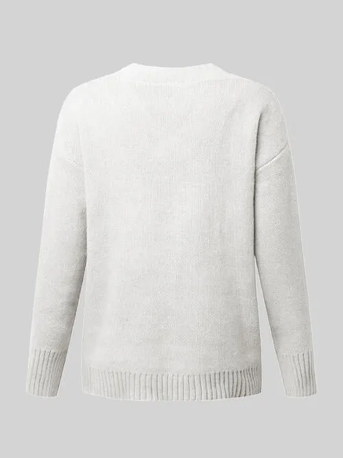 V-Neck Knit Top Long Sleeve