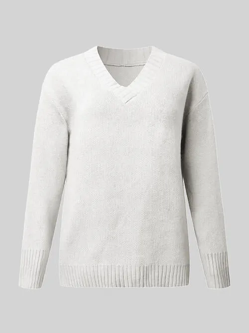 V-Neck Knit Top Long Sleeve