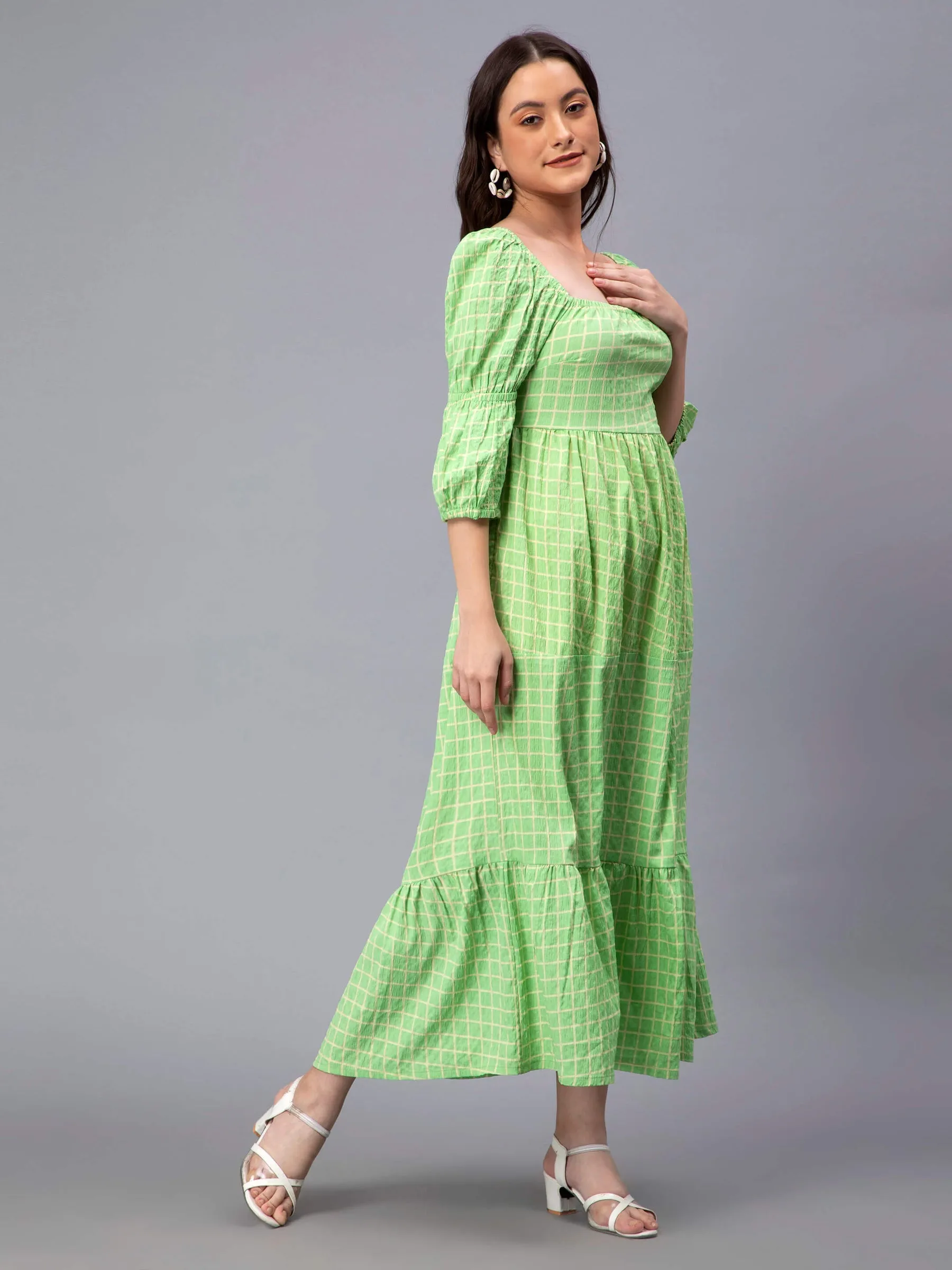 Verdant Echoes Green Tiered Maxi Smocked Dress