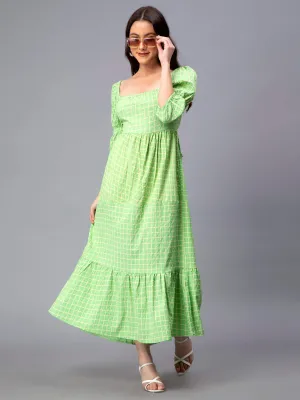 Verdant Echoes Green Tiered Maxi Smocked Dress