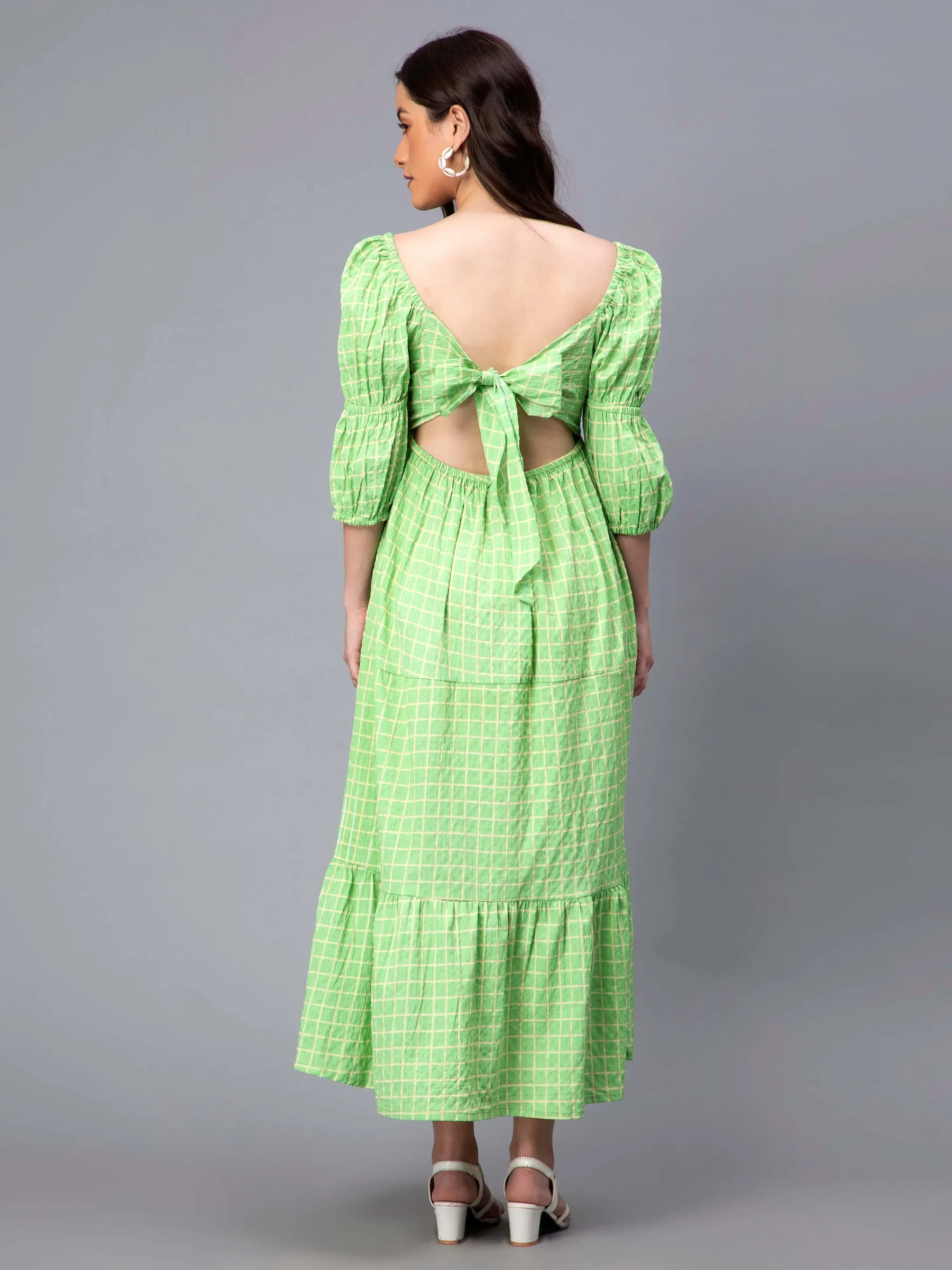 Verdant Echoes Green Tiered Maxi Smocked Dress