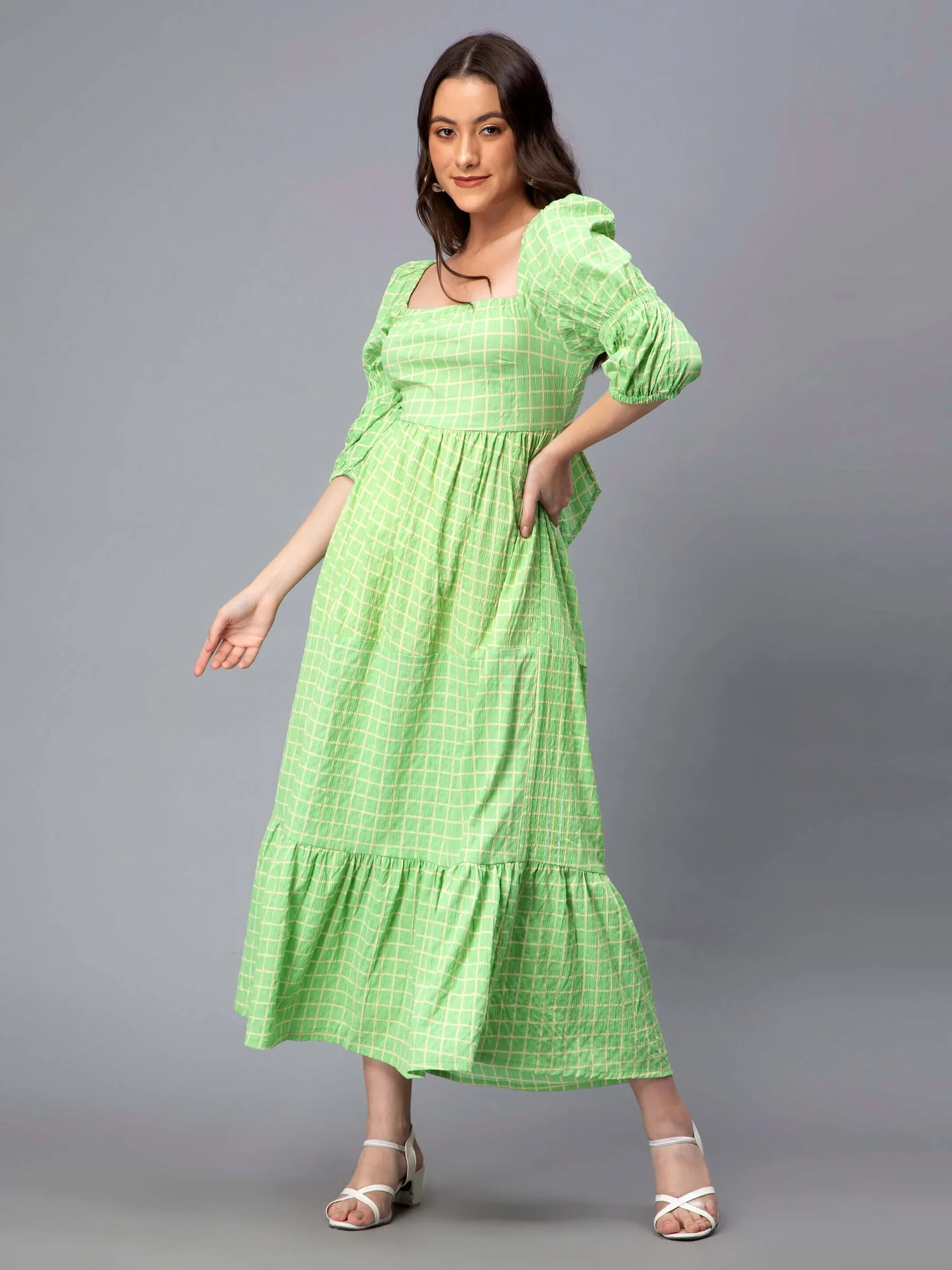 Verdant Echoes Green Tiered Maxi Smocked Dress