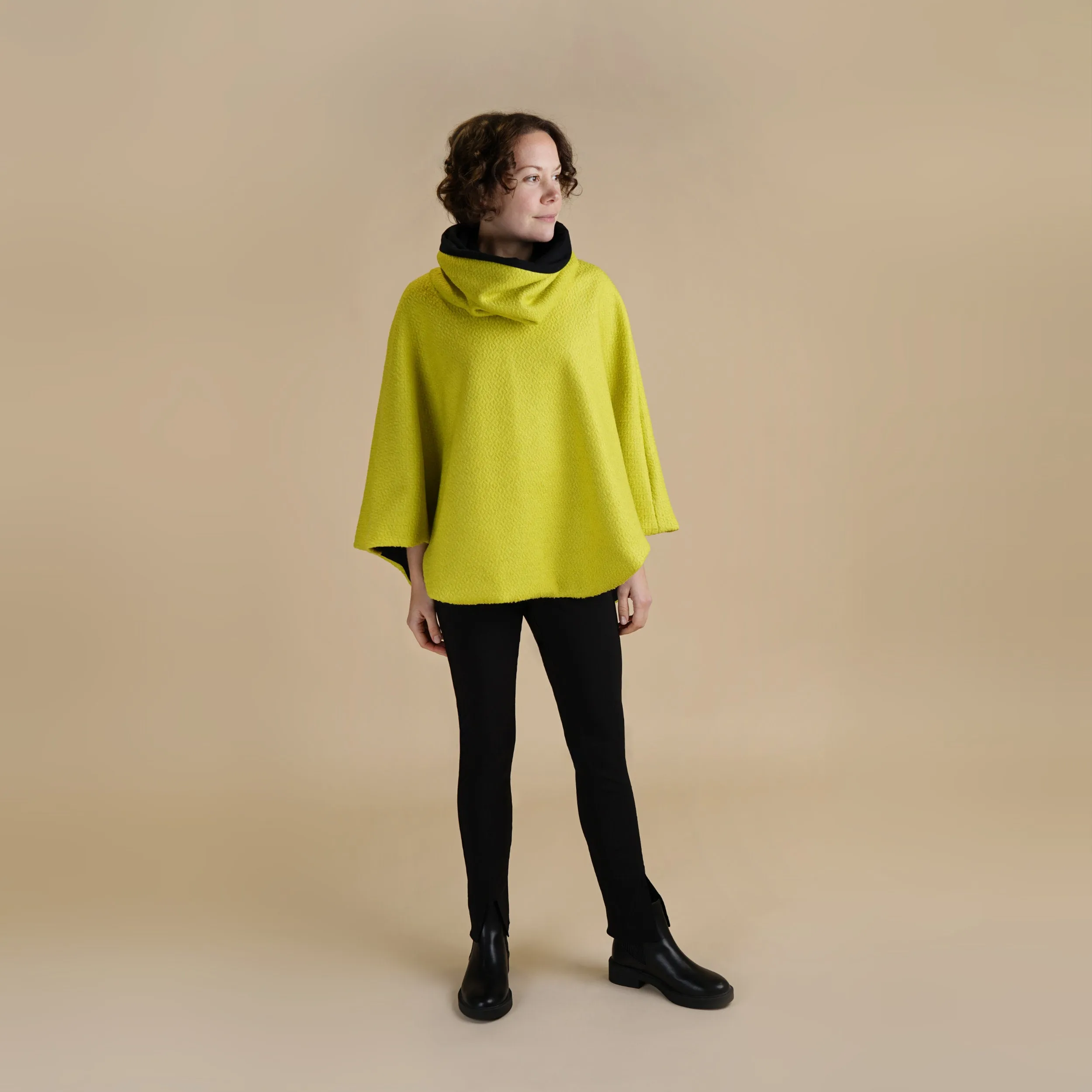 Vibrant Colour Funnel Neck Cape | Georgia Boiled Wool Fully Lined Poncho