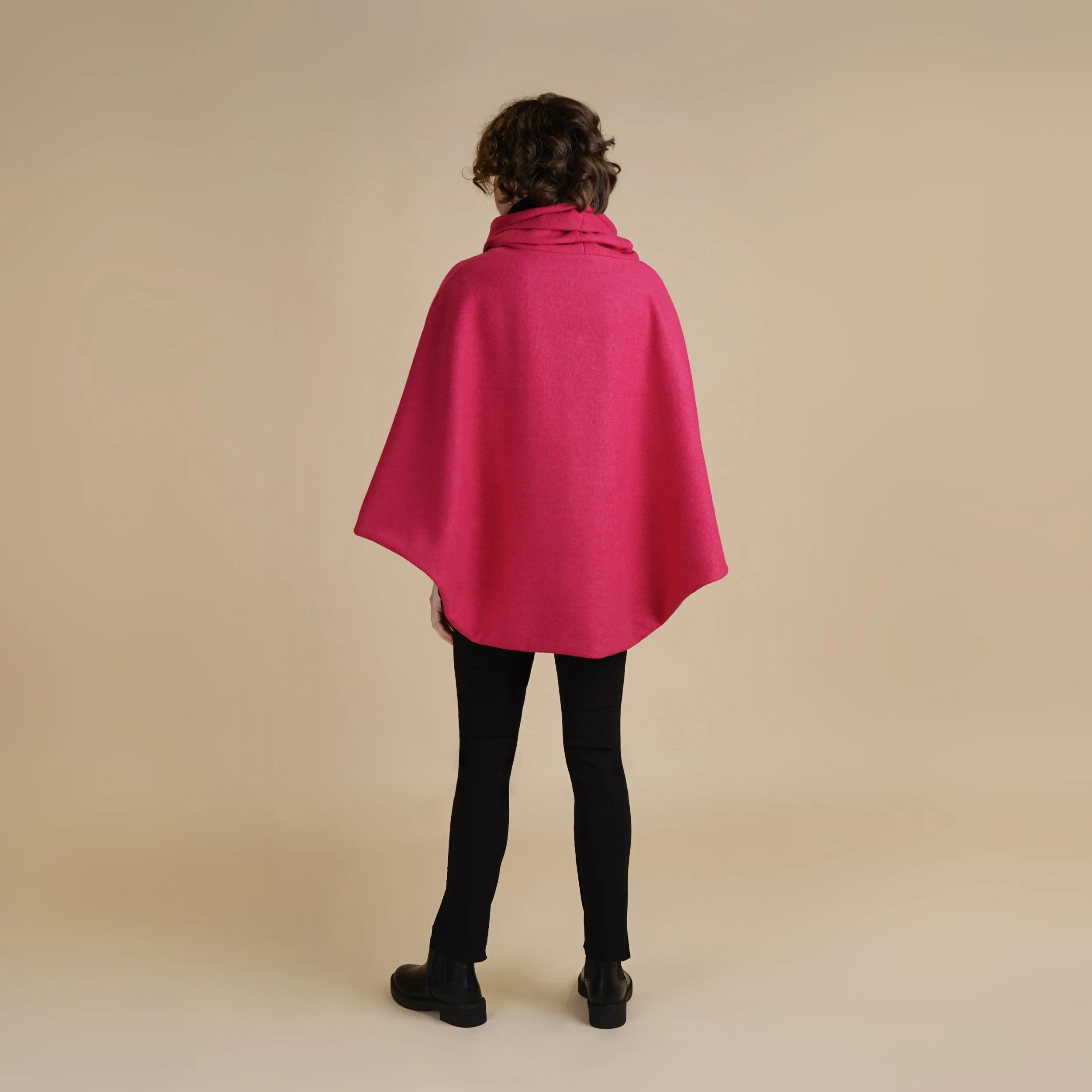 Vibrant Colour Funnel Neck Cape | Georgia Boiled Wool Fully Lined Poncho