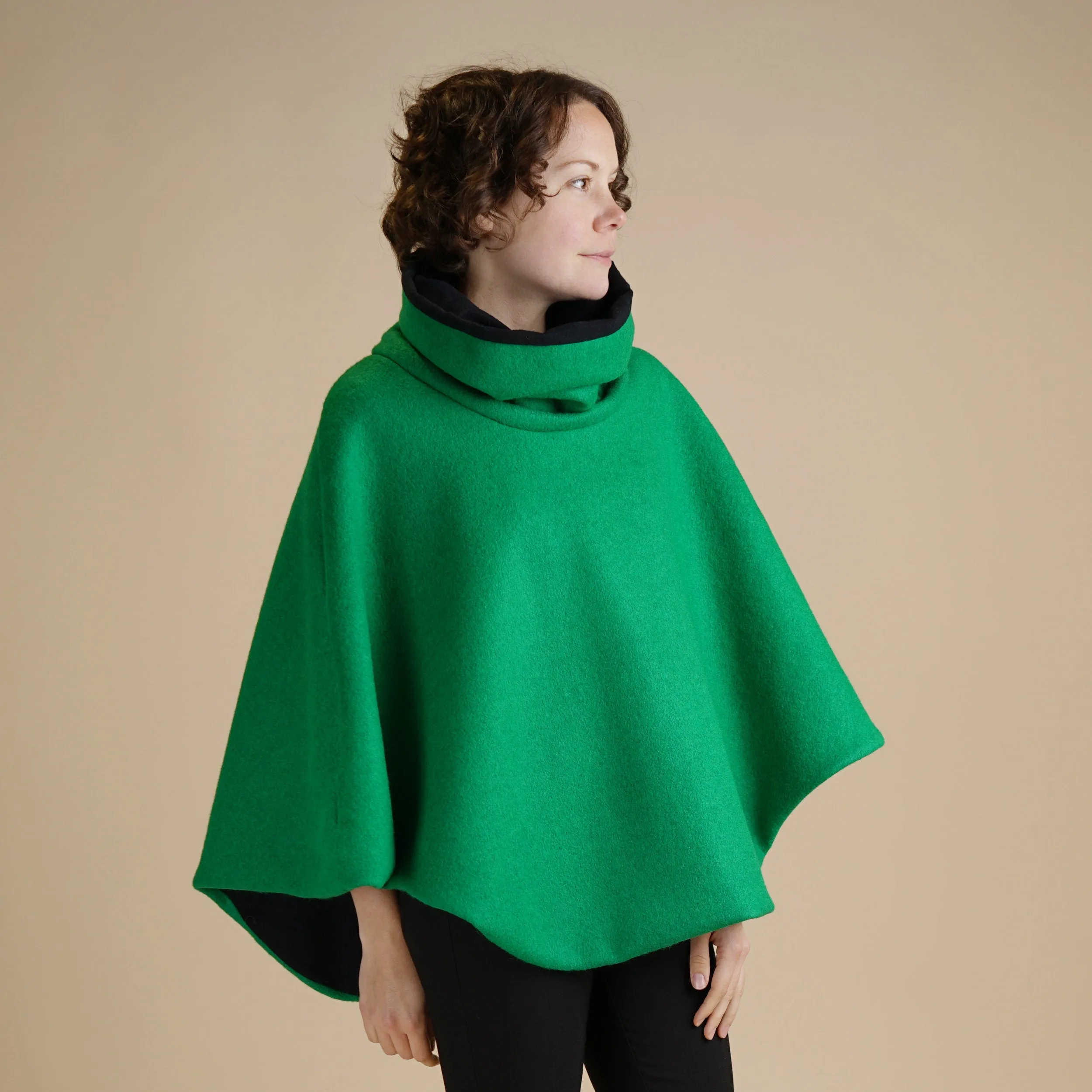 Vibrant Colour Funnel Neck Cape | Georgia Boiled Wool Fully Lined Poncho