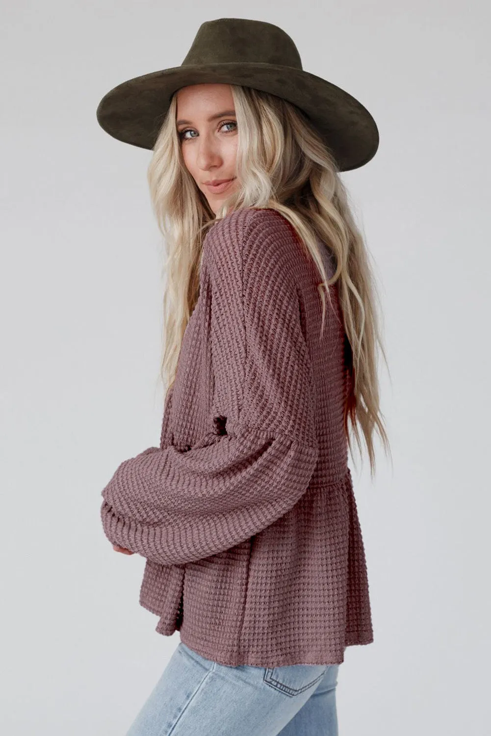 Waffle Knit Babydoll Top