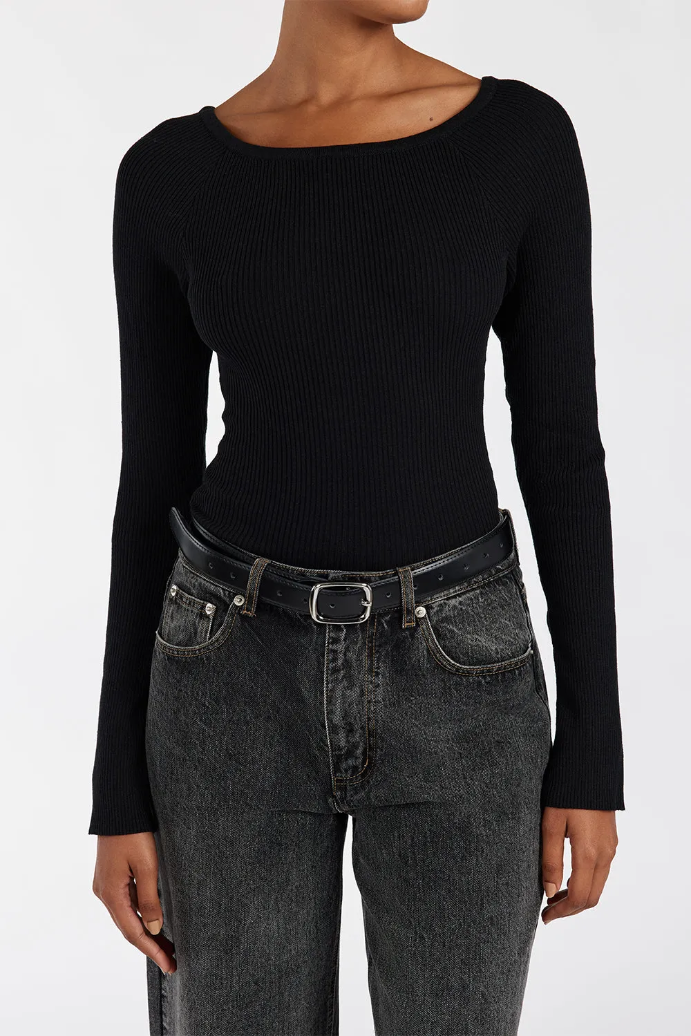 WELLS BLACK LONG SLEEVE KNIT TOP