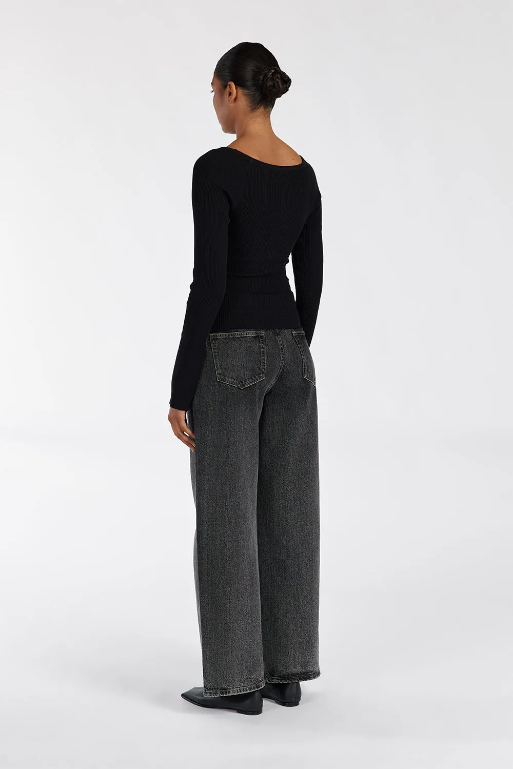 WELLS BLACK LONG SLEEVE KNIT TOP