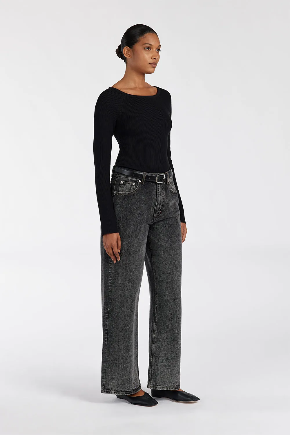 WELLS BLACK LONG SLEEVE KNIT TOP
