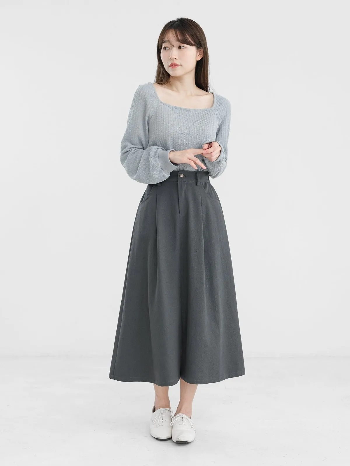 Winter Cable-knit Square Neck Top