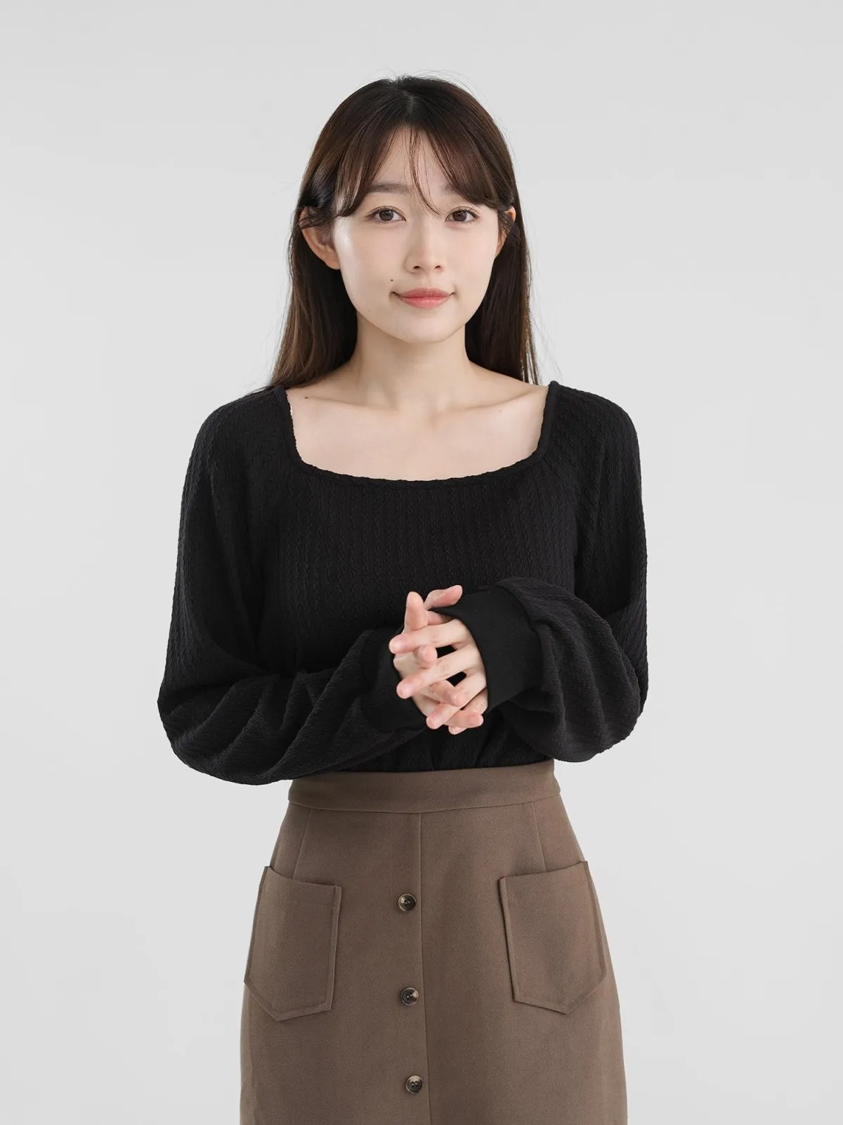 Winter Cable-knit Square Neck Top