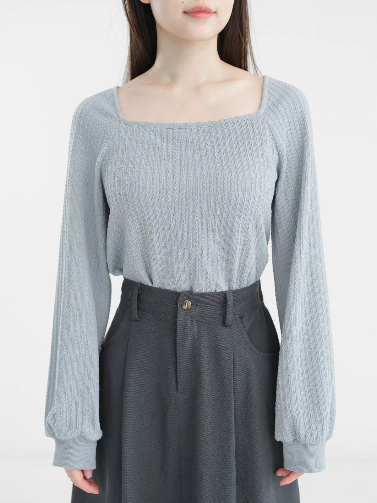 Winter Cable-knit Square Neck Top
