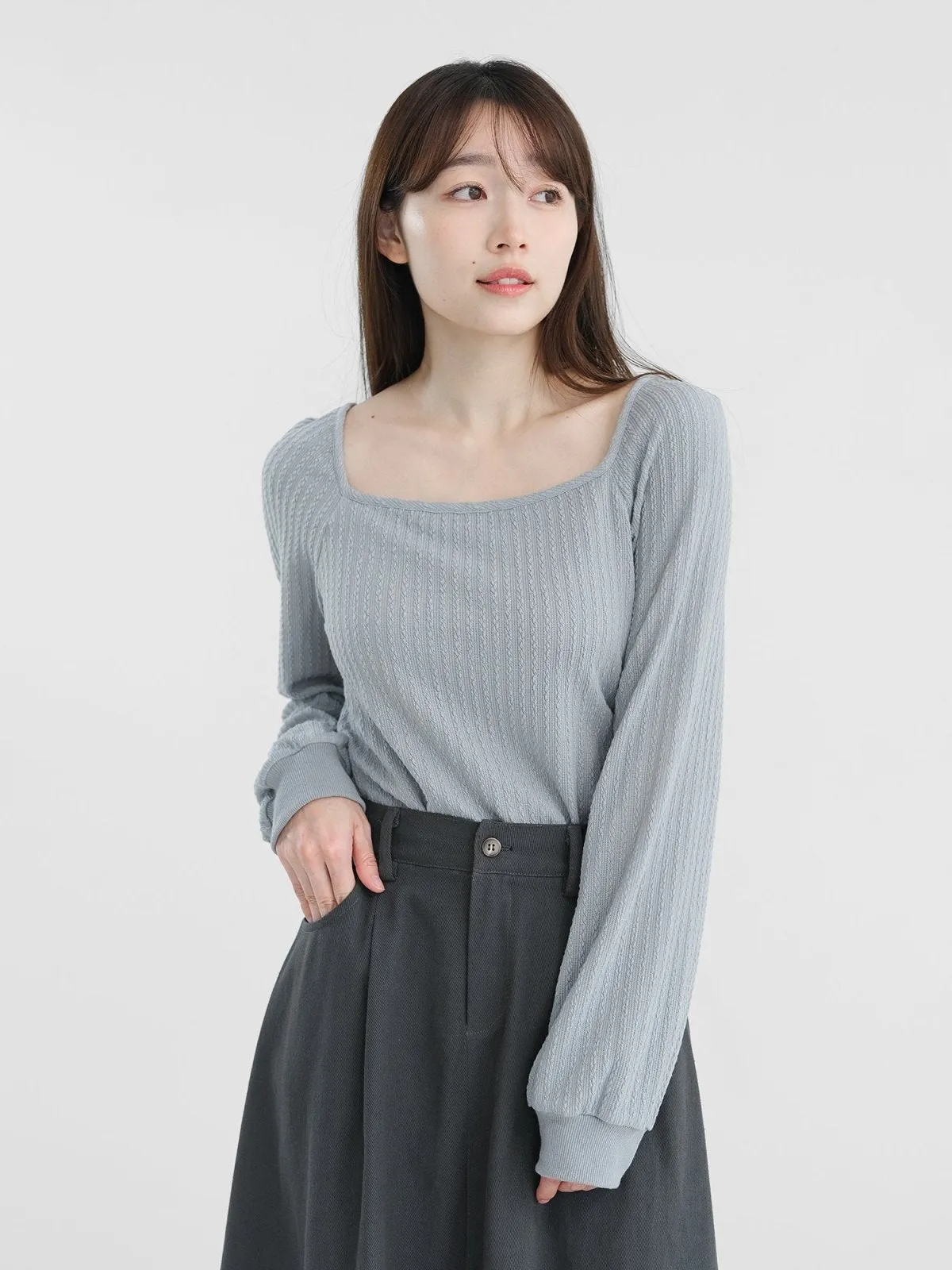 Winter Cable-knit Square Neck Top