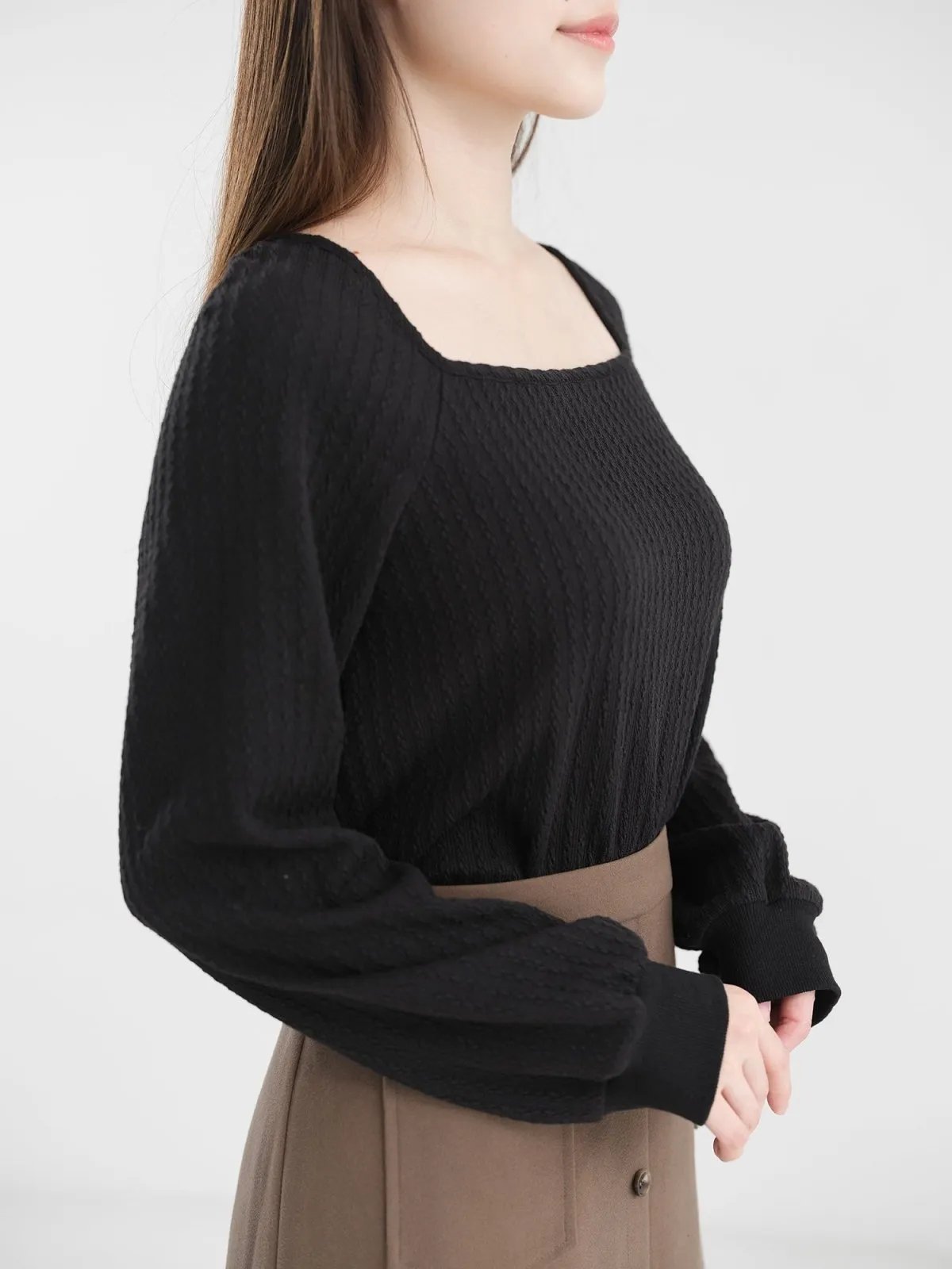 Winter Cable-knit Square Neck Top
