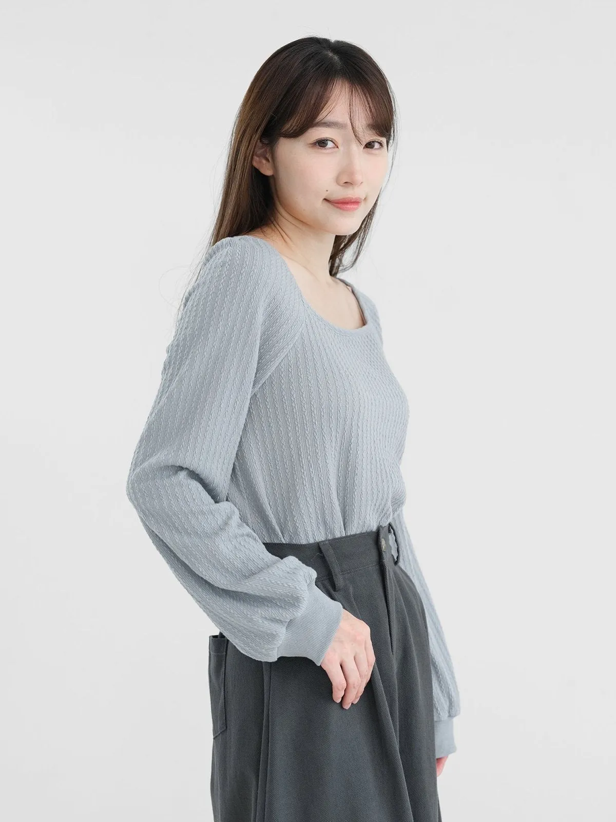 Winter Cable-knit Square Neck Top