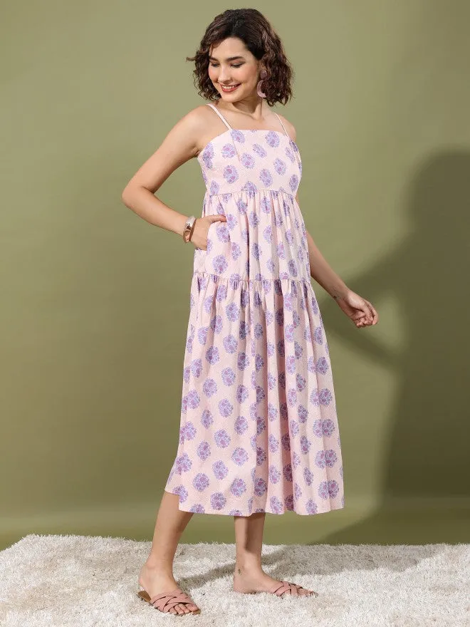 Women Peach Printed Maxi Dress