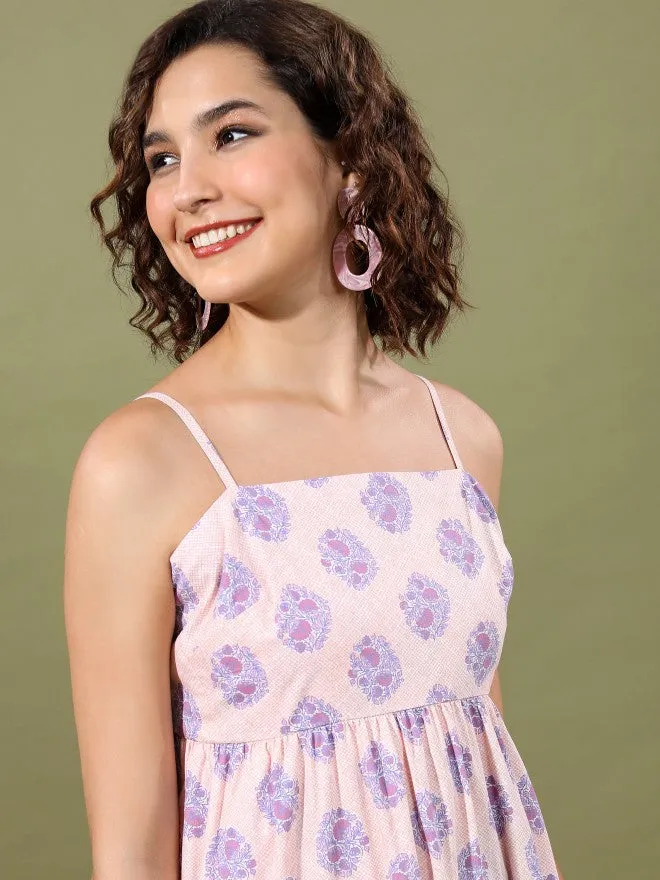 Women Peach Printed Maxi Dress