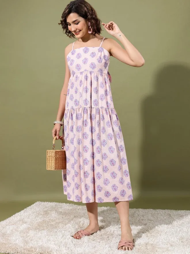Women Peach Printed Maxi Dress