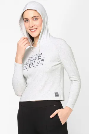 WOMEN PRINTED COTTON CROPPED HOODIE