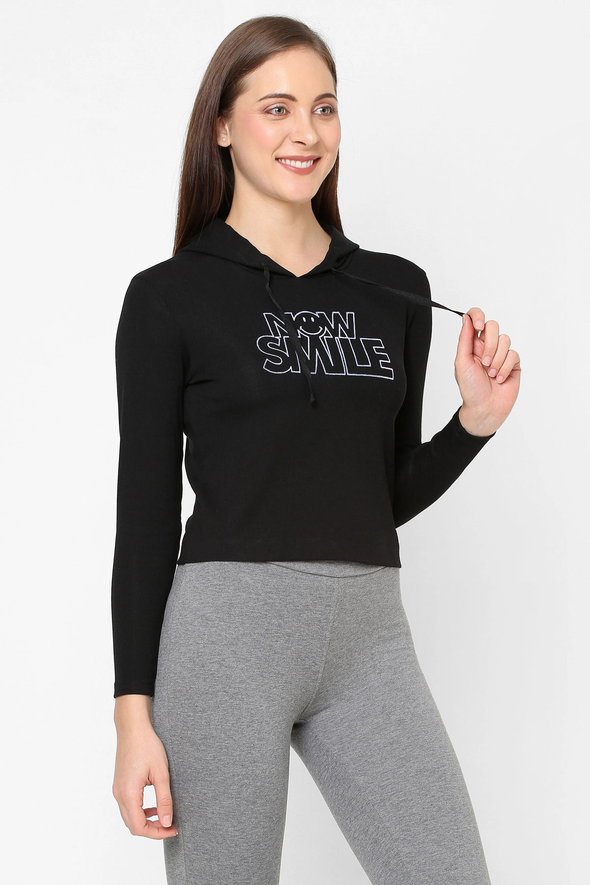 WOMEN PRINTED COTTON CROPPED HOODIE